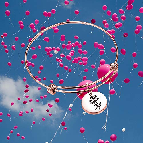 Image of Detailed Personalized Birth Flower Bracelet Birth Month Bracelet Birthday Gift for Her