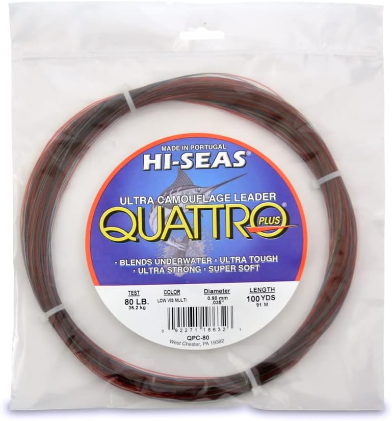 HI-SEAS Quattro Monofilament Fishing Leader - 4 Color Camouflage to Disappear in Freshwater & Saltwater, Tough for Trolling & Bottom Fishing
