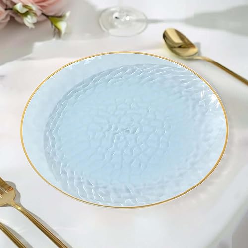 Miniatura 79 de Efavormart - Paquete de 10 platos redondos de plástico martillado transparente de 9 pulgadas para aperitivos de postres con borde dorado, plato
