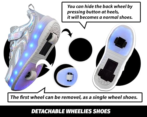 LED Roller Skate Shoes for Kids Boys Girls Light Up Roller Sneakers with Detachable Wheels Rechargeable Flashing Wheeled Shoes4