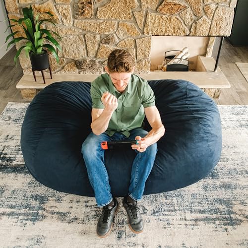 Image of Big Joe Fuf Media Lounger Foam Filled Bean Bag Chair with Removable Cover, Cobalt Lenox, Durable Woven Polyester, 6 feet Giant