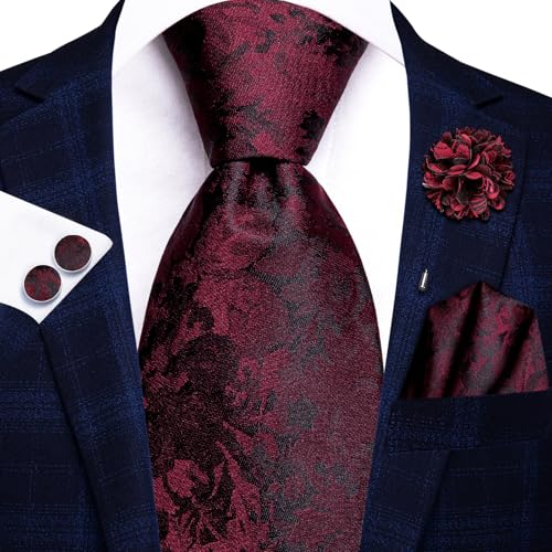 Image of Hi-Tie Men's Silk Ties Formal Woven Classic Necktie Pocket Square Cufflinks Lapel Pin Set Wedding Business