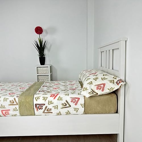 Rufino Díaz Juego Sábanas Símbolos 3 Piezas Coralina 240 gr - Beige, 105 cm