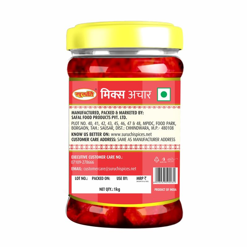 Image of Suruchi Mix Pickle - 500g | Nimbu Mirchi Aam Achar | Ready to Eat Mix Pickle | Authentic Indian Achar | Pure & Natural Ingredients | Hygienically Packed (Pack of 1)