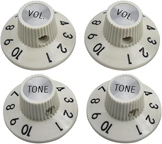 KAISH Set of 4 Witch Hat Knobs Set Screw 1/4" Guitar Bass Knobs 2 Volume 2 Tones for 72 Telecaster Custom/Jazzmaster/Guitar Amplifier Aged White with Silver Lid