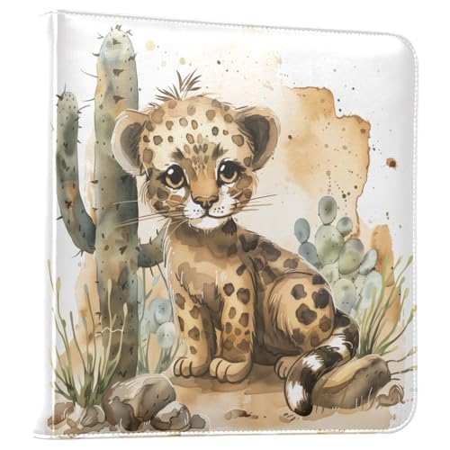 JIPONI Little Cute Leopard Large Photo Album, DIY Leather Cover Scrapbook Albums for 4x6 5x7 6x8 Pictures, Self Adhesive Memory Book for Wedding, Baby, Family