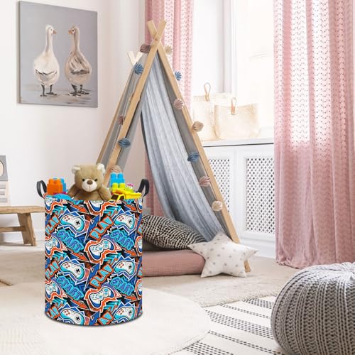 Image of 19.7 inch Laundry Basket,Dirty Clothes Hamper,Waterproof Storage Bin,Room Decor,Gift Baskets,Nursery Hamper(Game)