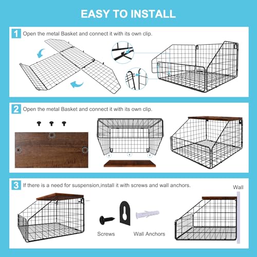 MSJGA Laundry Room Shelves Wall Mounted with Storage Basket - Farmhouse Stackable Wire Wall Shelves Organizer for Towels, Detergent, Tissues | Space-Saving Over Washer & Dryer(11.8" Wx12 Dx8.5 H) by MSJGA - Image 7