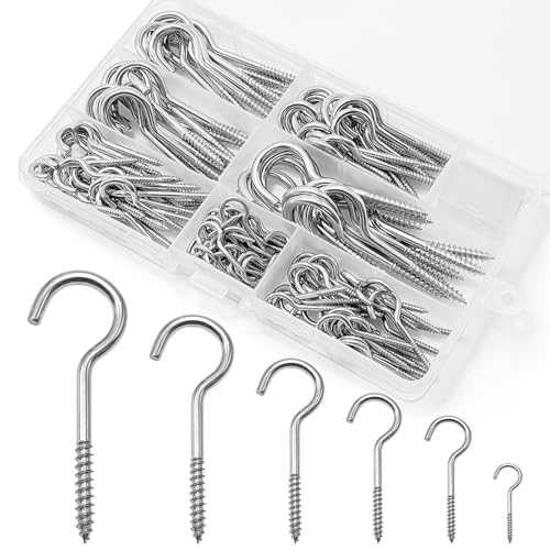 Xpieoyrm 150 Pièces Crochets à Visser en Acier au Carbone, crochet a visser, crochets autotaraudeuses argent 25mm/35mm/40mm/50mm/60mm/70mm, pour Décaration Suspension et DIY Artisanat