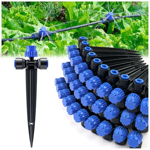HIRALIY 30 Piece Quick-Connect Drip Irrigation Emitters for Drip Irrigation Kit Series 1/4 Tubing 8 Holes Adjustable Water Flow Dripper with Stake