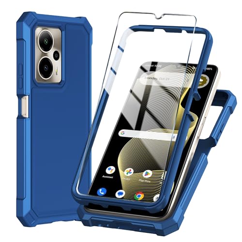 Mocotto Cricket Outlast 5G 2024 Phone Case - AT&T Motivate Pro 5G Case with Tempered Glass Screen Protector Slim Soft Silicone Full-Body Protective Cover (Blue)