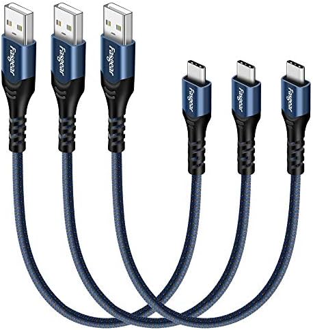 Fasgear USB C Short Cable - 3 Pack 1ft Fast Charging Braided Type C to USB A Cord Compatible for Sam-Sung Galaxy S21 Ultra/S20/Note 10/S9/S8|Moto G7,Oneplus 3,Huawei & Android Smartphones, Blue
