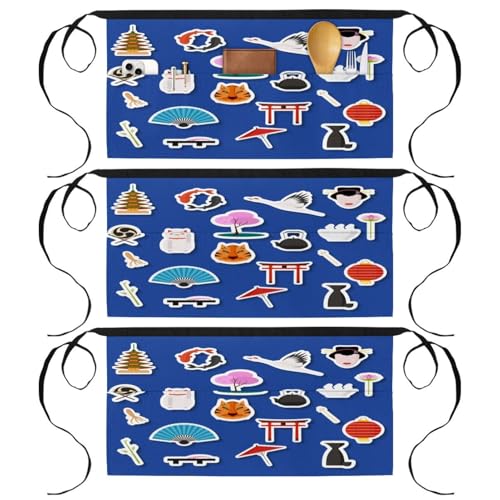 Tablier court cuisine de chef à motifs japonais lot de 3 demi-tabliers avec poches