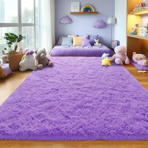 Purple Area Rugs for Girls Bedroom Living Room, 4x6 Fluffy Fuzzy Shaggy Carpet for Kids Playroom Nursery, Thick Soft Plush Mat for Kids Baby Boys Teen Dorm Home Decor Aesthetic