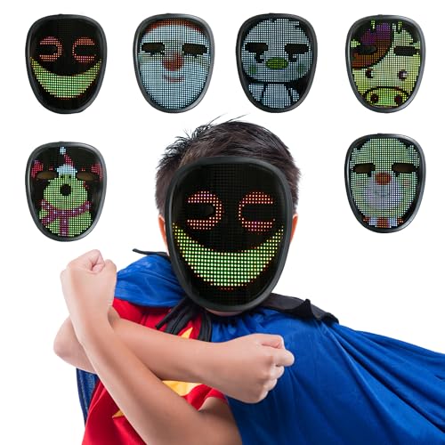 CHEMION Led Face Mask Mini with Bluetooth App, Digital Face Mask for Birthday Parties, Concerts, Costume mask (Kids, USB Charging)
