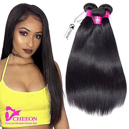 8A Malaysian Virgin Hair Straight 3 Bundles Deals 10 12 14 Inches 100% Unprocessed Human Hair Bundles Weave 300g Natural Black Can be Dyed CHEEON