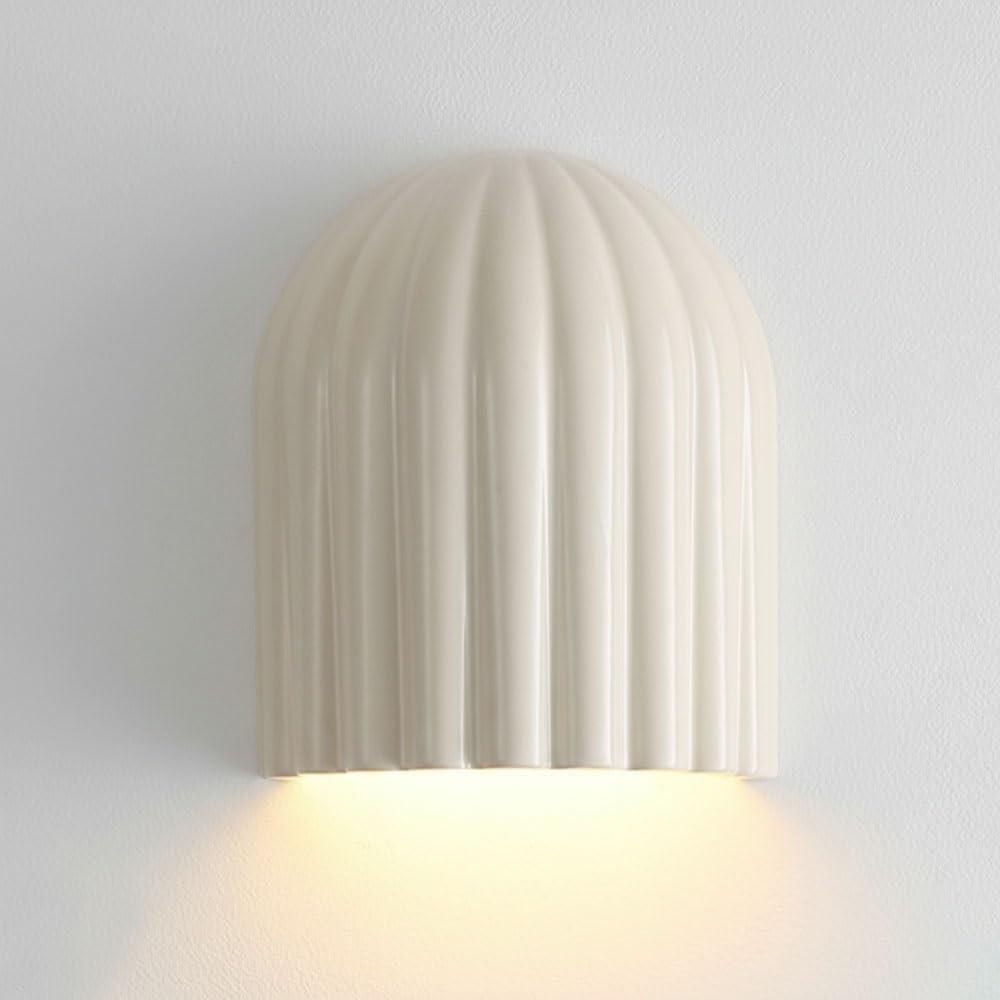 LUOYAOB Modern Wall Sconce Fluted Ribbed Resin Wall Light Iron Fixture Nordic Wall Lamp for Bedroom Living Room Hallway Staircase Bedside Lighting Decor(White)
