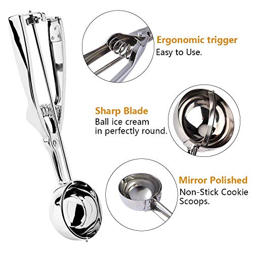 Ice Cream Scoop - 3 Pcs Stainless Steel Ice Cream Scoop Trigger Include Small Size(1.57 Inch, Medium Size (1.96 Inch), Large Size (2.36 Inch), Melon Scoop (Cookie Scoop) - Image 5