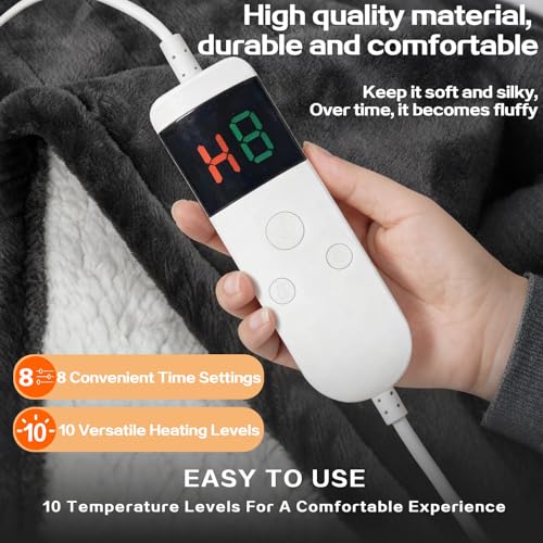 Image of Wearable Heated Blanket With Sleeves & Foot Pocket, Heated Throw Blankets Fast Heating Blanket With 10 Heat Settings Auto Shut Off Over-Heat Protection-Warm Gift, Machine Washable, 52 inch*72 inch+18 inch