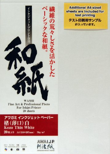 Awagami Kozo sottile bianco, 70 g/m², A4, 20 fogli...