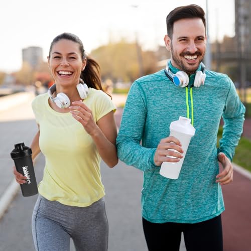 XTKS Protein Shaker Bottle 24oz- Leak- Proof GYM Shaker Cup with Handle and Mixing Ball Effortlessly Blend Drinks, Stay Hydrated During Workouts - BPA Free (WHITE)