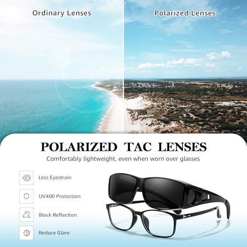 Image of TJUTR Polarized Fit Over Glasses Sunglasses for Men Women, Wrap Around UV400 Protection Sunglasses TS2611