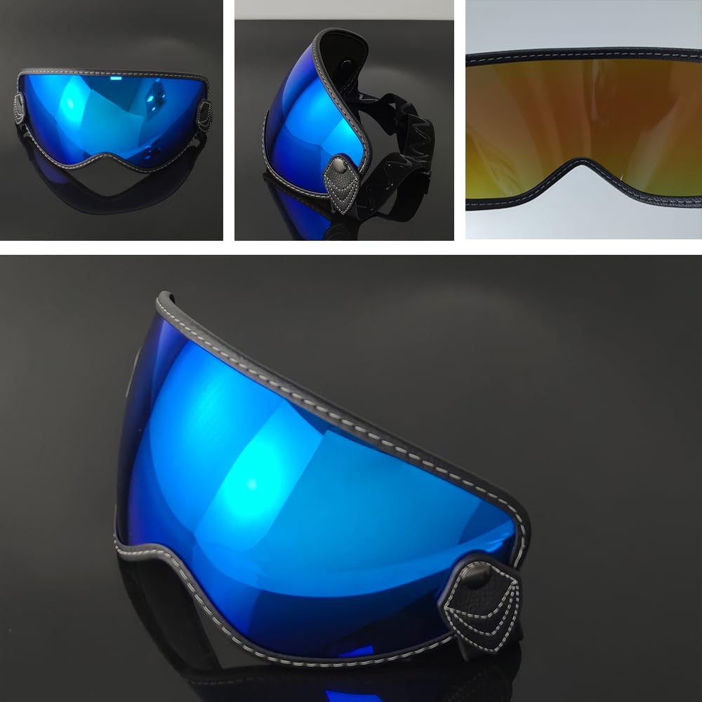 YMTSGEQ 3/4 Open Face Face Helmet Visor.Elastic Band Face Shield Sun Visor UV Protection Compatible with Retro Open Face 3/4 Face Helmet (Revo Deep Blue-Day Use Only)