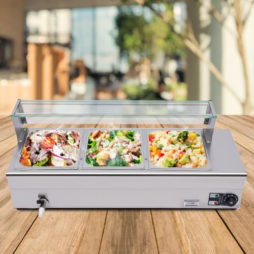Konfiur 1200W 201 Edelstahl Buffetwärmer, 3 X 6L Elektrischer Speisenwärmer 106 * 49 * 28cm Buffetbehälter Isolationsbereich: 30-80°C, für Buffet, Partys, Hochzeiten – Bild 4