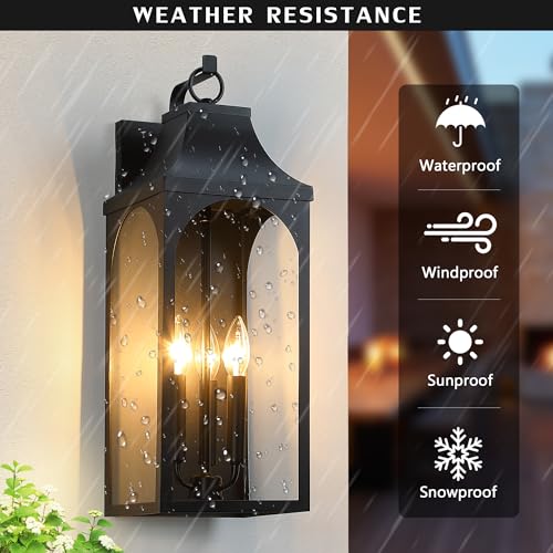 pasentel 22-Inch 3-Light Outdoor Porch Wall Lantern, Black Exterior Light by pasentel - Used condition - Image 4