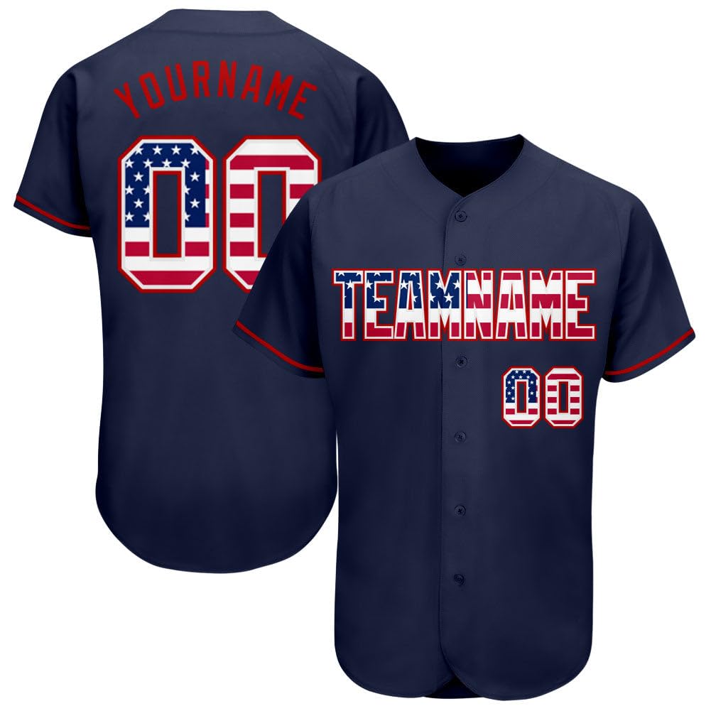 Generic Custom Baseball Jersey, Printed Stitched Personalized Name Number, Navy USA Flag Red Baseball Shirt Men Women Youth