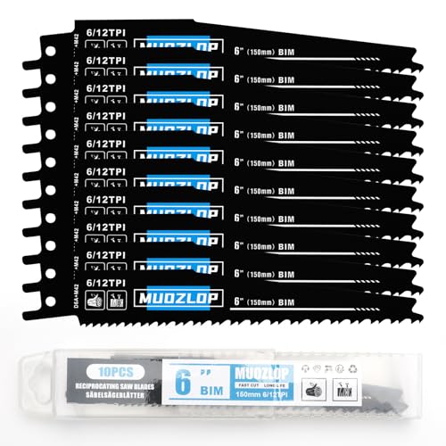 Image of 10 Pack 6 inch Reciprocating Saw Blades Set, 6 /12TPI High Carbon Saw Blades, Woodcutting Saw Blades with Organizer Case (10, 6 /12TPI 6 inch)