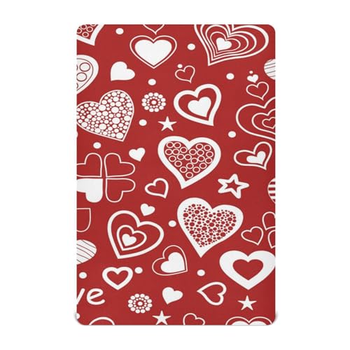 Moudou Valentine's Day Love Heart Playard Sheet for Boy Girls, Soft Breathable Fitted Toddler Sheet for Standard Playard Bed Mattress, 39 x 27 x 5 Inch