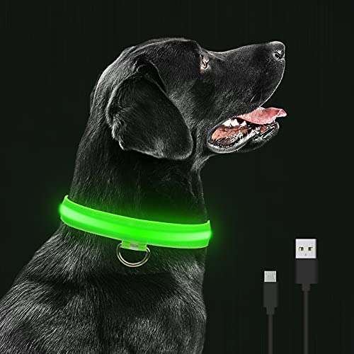 LED Dog Collar Rechargeable, Ahier Waterproof Light Up Dog Collar Adjustable Dog Night Light Collar Pet Safety Collar for Large Dog