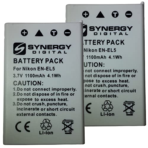 Synergy Digital Digital Camera Batteries, Compatible With Vivitar Viv-Nb-El5 Digital Camera Batteries (Li-Ion, 3.7V, 1100 Mah), Set Of 2 #TOP15