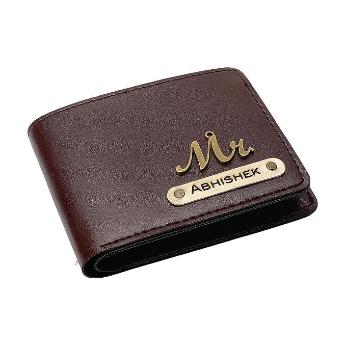 Image of Men's Vegan Leather Personalized Customised Print Wallet with Customized Name | Customizable with Name | Birthday Gift for Him (Brown)