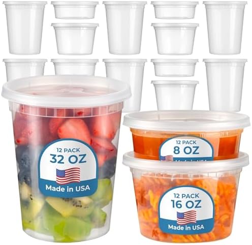 Fit Meal Prep 36 Pack 8 16 32 oz Deli Containers with Lids, US Ma...