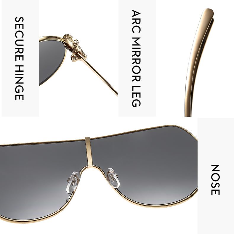 bullabulling Retro One-piece Sunglasses for Women Men Vintage Metal Frame Pilot Sun Glasses UV400 Gradient Lens3