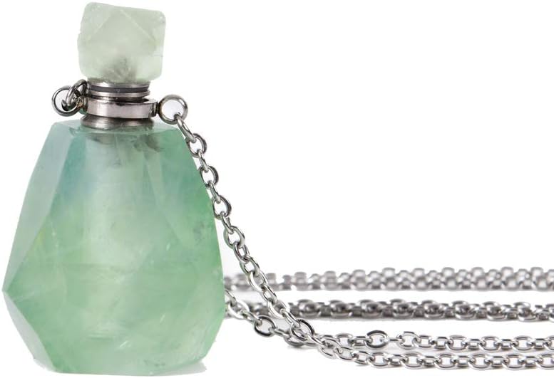 YGLINE Fluorit Essential Oil Crystal Vial Necklace,Essential Oil, Youngliving,Perfume Bottle Necklace