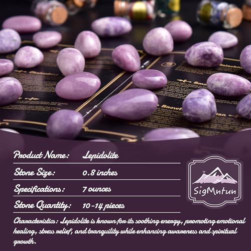 Image of Polished Stone Set Lepidolite Crystals, 0.8 inch Handpicked Tumbled Gemstones Rocks, Pebbles for Reiki, Chakra, Healing, Home Decor