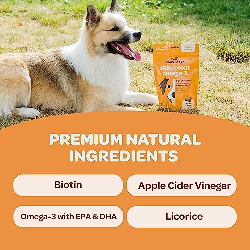 Healthy Dog Skin and Coat Supplement | Nourishing Omega 3 Fish Oil for Dogs Skin and Coat Plus Heart and Joint Support with EPA DHA & Vitamin E | Mange Allergy & Itchy Skin Relief for Dogs | 90 Chews Healthy Dog Skin and Coat Supplement | Nourishing Omega 3 Fish Oil for Dogs Skin and Coat Plus Heart and Joint Support with EPA DHA & Vitamin E | Mange Allergy & Itchy Skin Relief for Dogs | 90 Chews