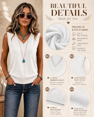JZANHGAS Sweater Vest Women V Neck Sleeveless Knitted Sweaters Vest Tops - image 6