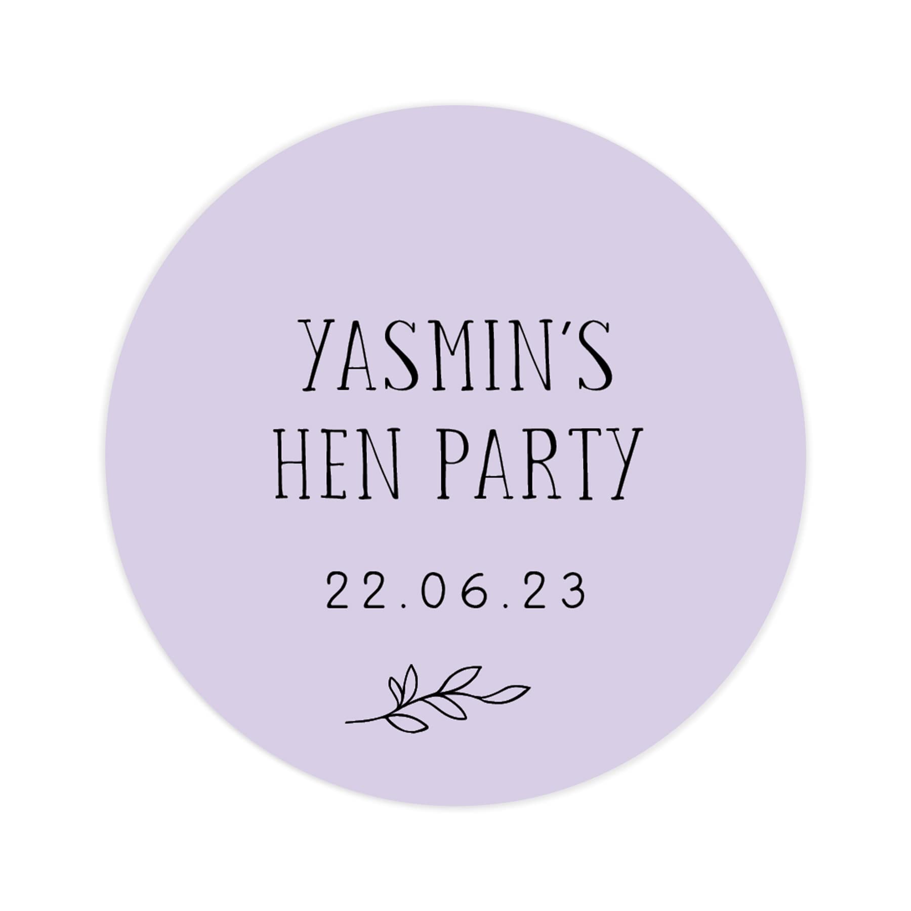 Personalised colour hen party stickers | hen party sticker | hen do stickers for favours | hen party labels | hen party favour label (Lilac) โ image 1