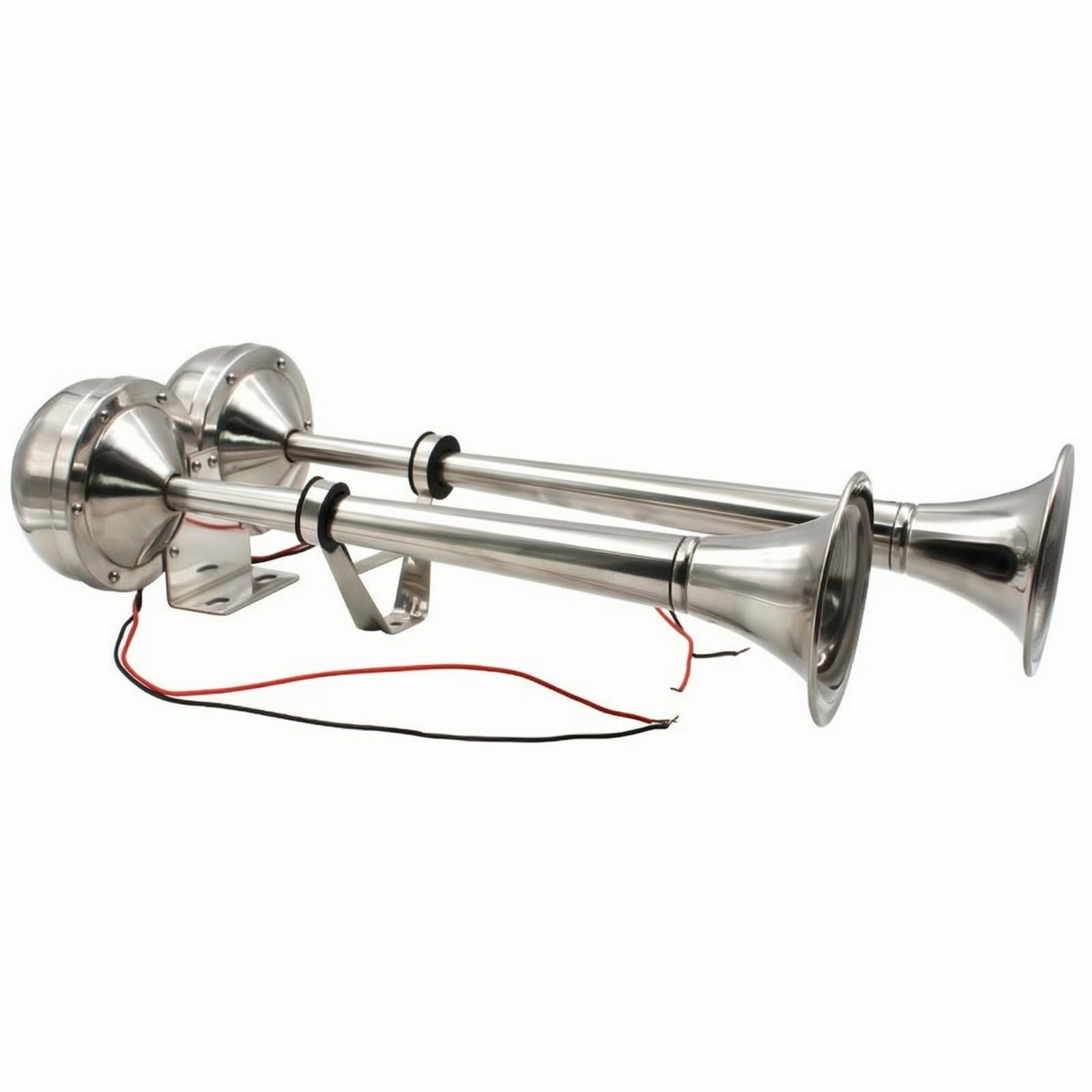 Clacson Marino Elettrico Tromba Nautica Avviso Sirena Tromba Segnalatore Allarme Struttura in Acciaio Inox 304 Lucido con Corpo a Tubo Lungo E Campana, Doppio Tubo