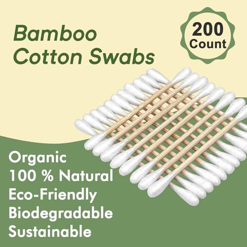 Egaageoi 200 Count Bamboo Cotton Swabs - Eco-Friendly Cotton Buds with Wooden Sticks for Home Cleaning, Personal Ear Cleaning, Makeup Application, and Personal Hygiene - Perfect for Daily Use