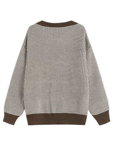 Image of ZAFUL Women's Striped Cardigan Button Up Open Front Knit Oversized Sweater | Button down, Soft chunky knit, Lightweight, Loose fit, Long lantern sleeve, Casual Daily Going Out, Fall Winter Outfits