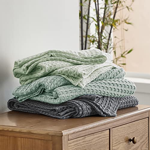 Bedsure Cooling Bamboo Waffle Weave Blanket - Soft, Lightweight And Breathable Throw Blankets For Hot Sleepers, Luxury Cotton Throws For Bed, Couch And Sofa, Green 50X70Inches #TOP5