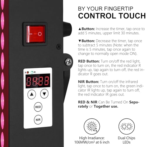 Image of Red Light Therapy, Clinical Grade Dual Chip with 60 LEDs, 660nm /850nm High Power Infrared Panels, Timer Function for Body, Pain Relief, Face