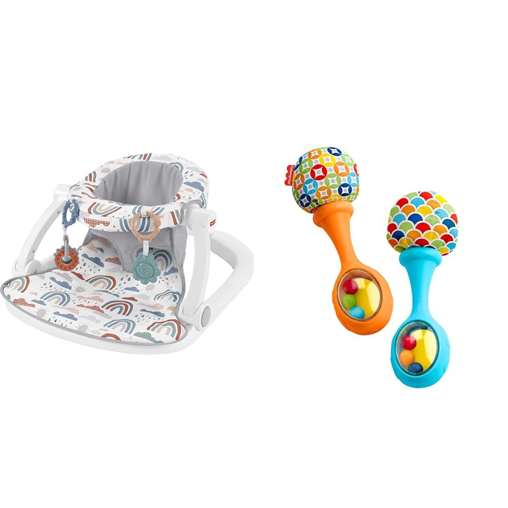 Fisher-PricePortable Baby Chair Sit-Me-Up Floor Seat with Developmental Toys & Machine Washable Sea & Baby Newborn Toys Rattle 'n Rock Maracas