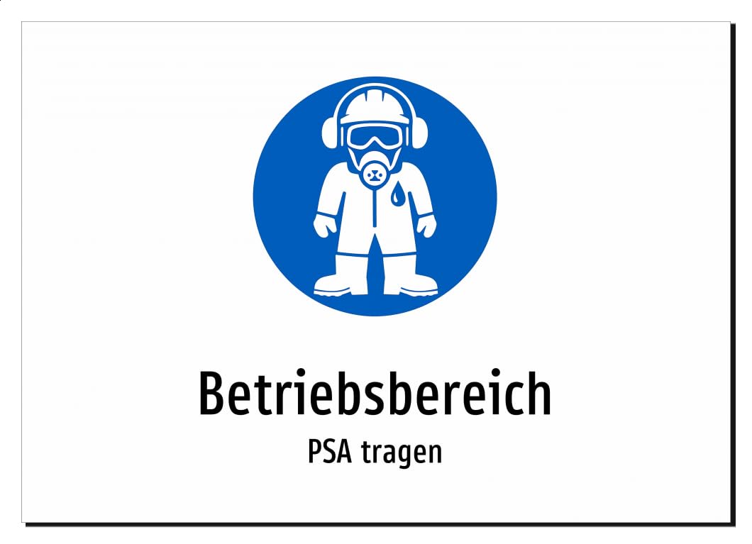 36887-DE-S-09 | Betriebsbereich - PSA tragen | Aluminiumschild A2, 594 x 420mm | mit Symbolgrafik und Text