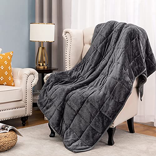 Microfiber Flannel Fuzzy Weighted Blanket Oeko-Tex Certified Soft Fleece 10 pounds 50"x60" Bed Throw Blanket with Premium Glass Beads for Kids Adults